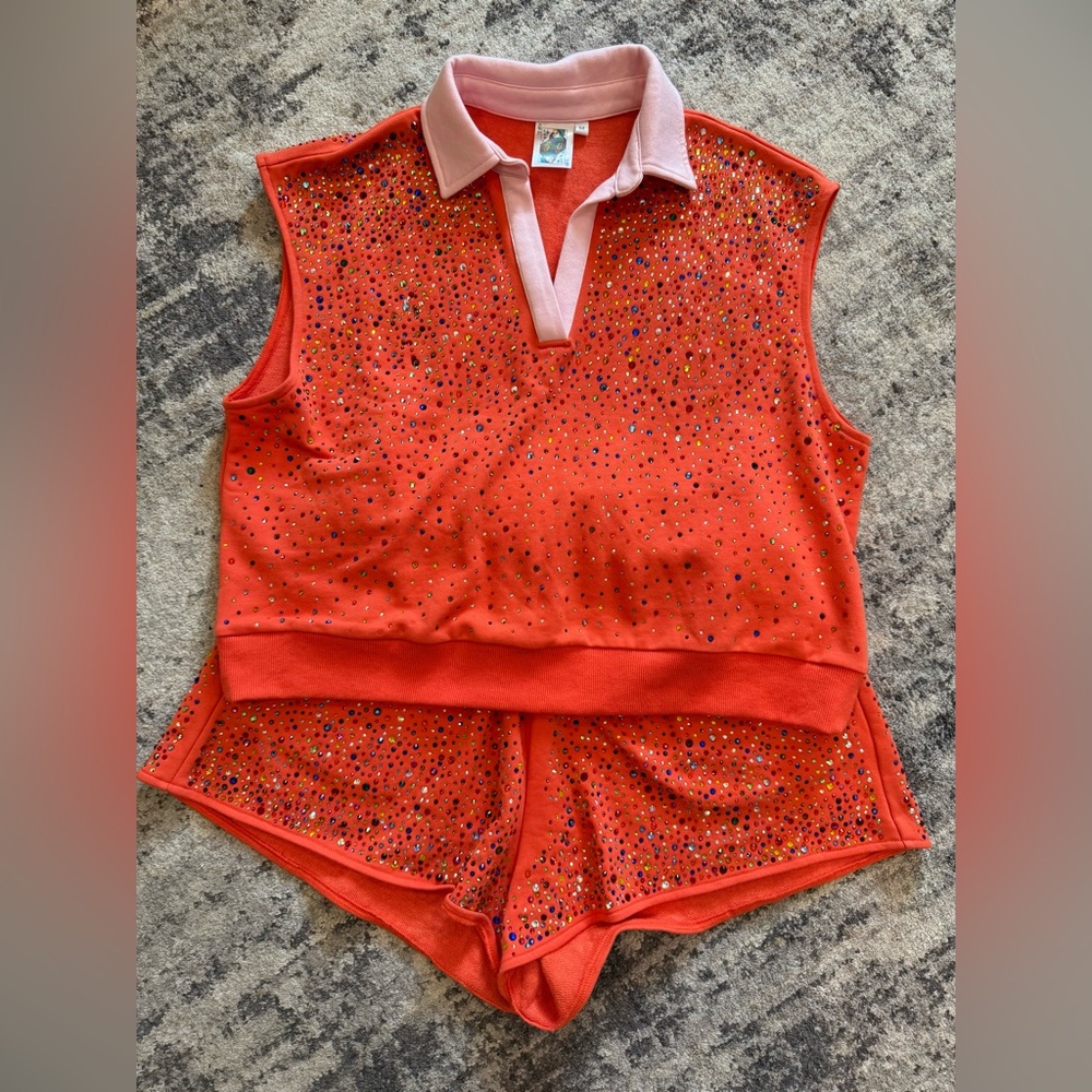QUEEN OF SPARKLES Orange Sequin Set